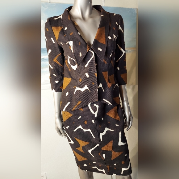 $4,300 OSCAR DE LA RENTA STUNNING ART PRINT RUNWAY SKIRT SUIT US 6 M - Picture 3 of 10